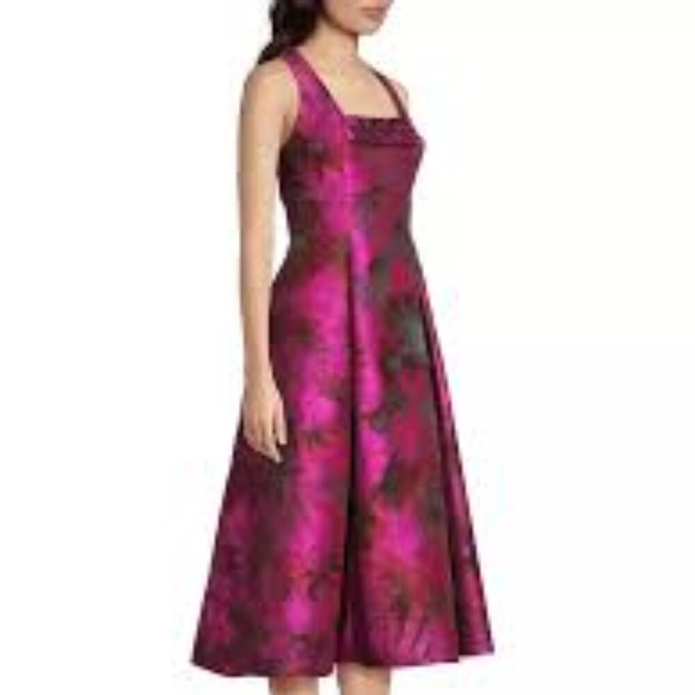 Aidan Mattox hot pink purple Jacquard tea time pocket midi dress size 2